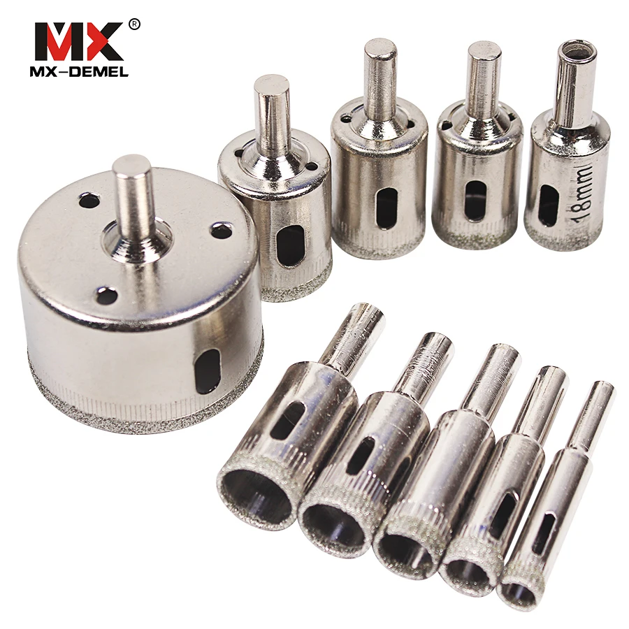 

MX-DEMEL 10PCS/set 8-50mm Diamond Coated Core Hole Saw Drill Bits Tool Cutter For Tiles Marble Glass Granite Drilling Best Price