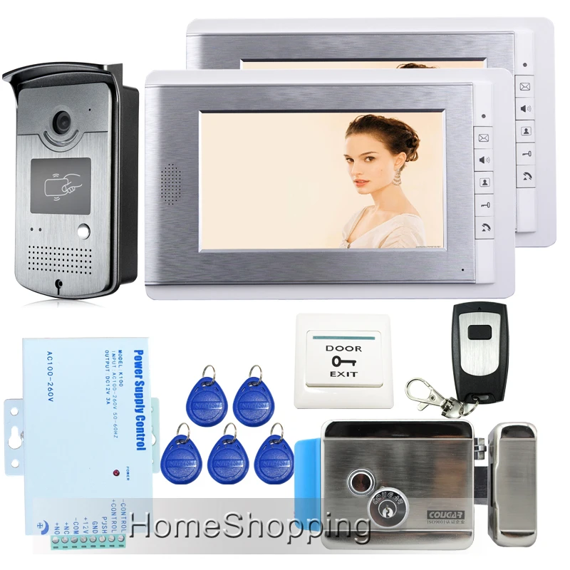 imágenes para Envío Libre 7 "Teléfono Video de La Puerta Sistema de Intercomunicación 2 Monitores + Cámara de visión Nocturna Timbre + Eléctrico de Bloqueo De Control de Acceso RFID imágenes para Envío Libre 7 "Teléfono Video de La Puerta Sistema de Intercomunicación 2 Monitores + Cámara de visión Nocturna Timbre + Eléctrico de Bloqueo De Control de Acceso RFID