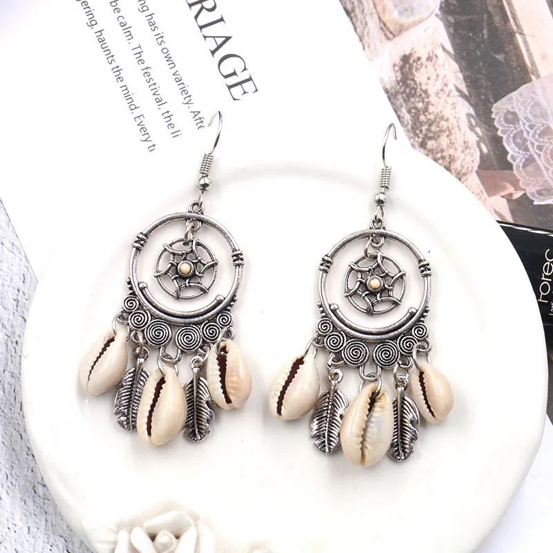 

Antique Silver Shell Drop Earrings for Women Seashell Charm Earrings Bohemian Statement Jewelry Beach Shell Tassel Earings 2019