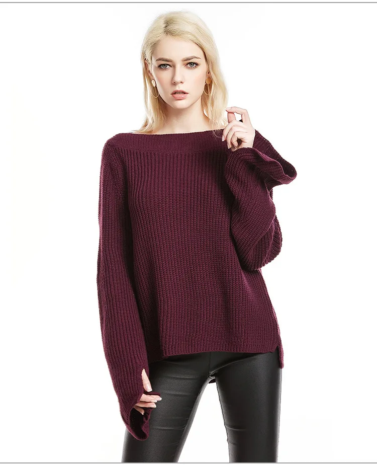 The new European and American large size women's burst section sweater collar solid color speaker sleeve bottoming shirt (8)