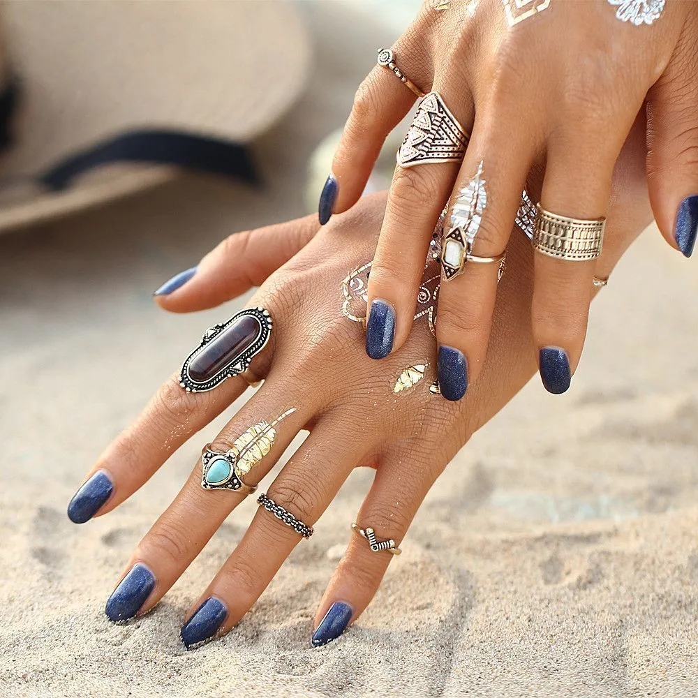 

8PCS Vintage Women's Boho Crystal Knuckle Ring Tibetan Turkish Knuckle Ring Boho Vintage Joint Ring for Women Jewelry