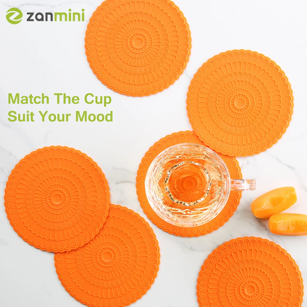 Zanmini Silicone Coaster Food Safe Cup Mat Set Of 6 Kitchen Mats Table
