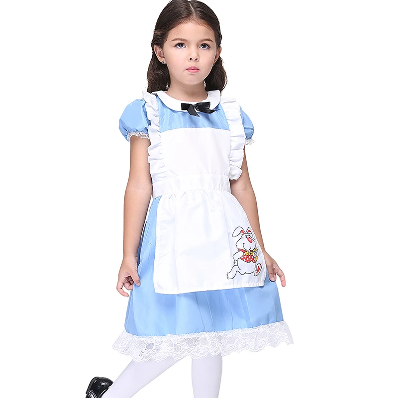 Baby Girls Halloween Alice Princess Costume Blue Maid Apron Cute Lace