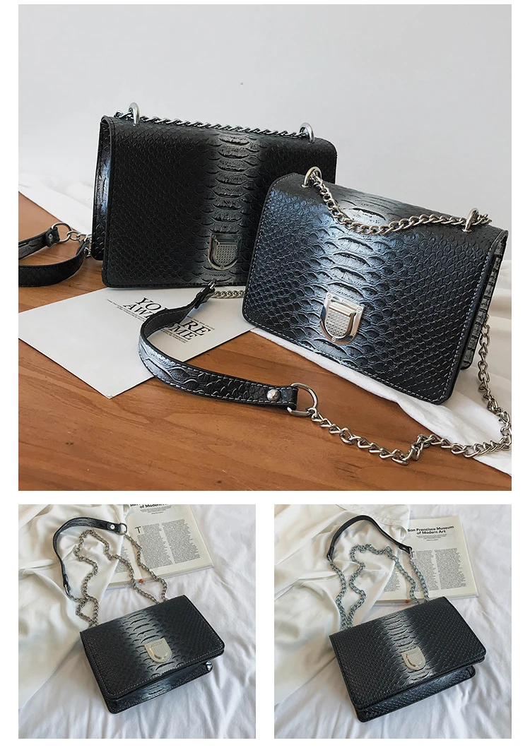 Retro Alligator Handbag Fashion Women Hasp Chain Messenger Bags Clutch Wedding Party Purse Slung Flap Small Square Bag