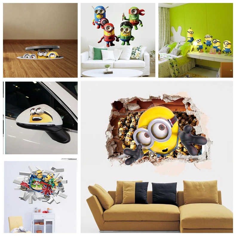 3D Sewer Minions Wall Stickers Cartoon DIY Removable Wall Decals For Kids Room Girl font b