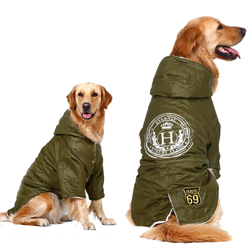Одежда для собак, теплая зимняя одежда для больших собак, хлопковое пальто большого размера, ветрозащитная Толстая куртка с капюшоном золотого ретривера для больших собак