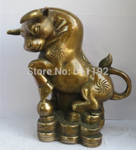 

Antique FengShui home decor Cow sculpture Metal crafts, Lucky Bull coin statue,Holiday Gift, Size:21*16 cm
