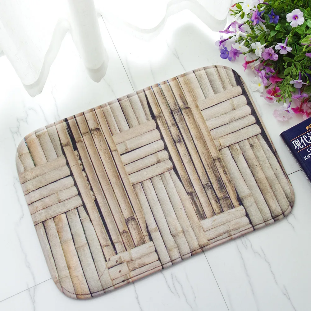 Honlaker Bamboo Pattern Doormat Thick Flannel Absorbent Floor Mat Non-slip Floor Mats for Bathroom Doors Entrance Door Mat