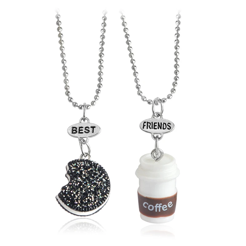 

2pcs/set Miniature Oreo Biscuits & Coffee Pendant Necklace For Women Men Best Friends BFF Birthday Gift Food Friendship Jewelry