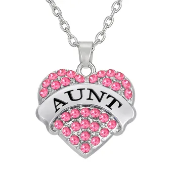 

my shape Silver Plated Pink Crystal Heart Aunt Pendant Necklace Jewelry Gift From Niece or Nephew