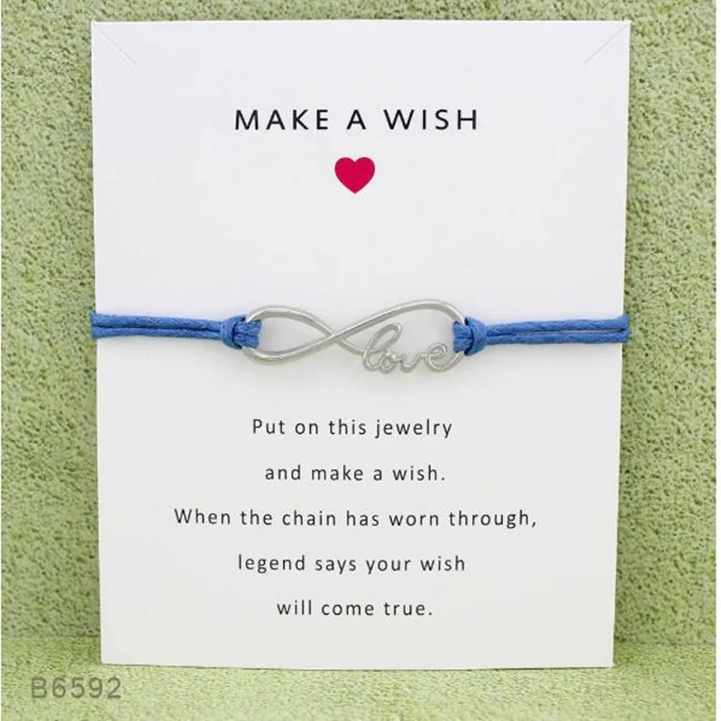 Бесконечность Love Make a Wish Браслеты с подвесками и Браслеты для Для женщин Обувь для девочек Регулируемая дружба себе ювелирные изделия с карты 10 шт./лот