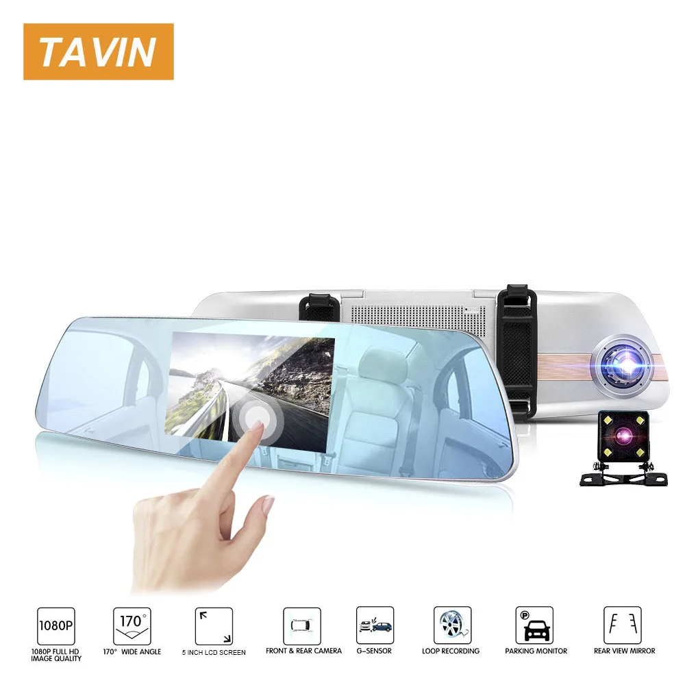 

TAVIN Car Dvr 5" Rearview Mirror Auto Registrar 1080P Dash Camera Dual Lens Video Recorder With Rearview Camera Night Vision