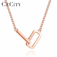 CZCITY Classic Double Loop Women Charms Fashion Jewelry Necklace Rose font b Gold b font Sterling