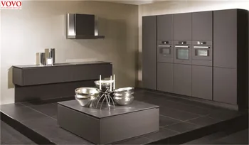 

L-shaped grey lacquer kitchen cabinet