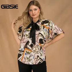 GIBSIE плюс размеры элегантный с галстуком-бабочкой с рукавом бабочкой блузка для женщин Лето 2019 г. офисные женские туфли повседневное