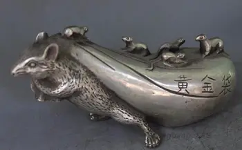 

Chinese hand crafted Silver Carved mouse purse rich lucky statue