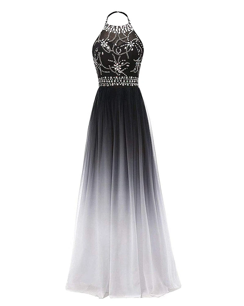 

Bealegantom 2019 Halter Gradient Chiffon Long Prom Dresses Ombre Beads Plus Size Evening Party Gowns Vestido Longo QA1558