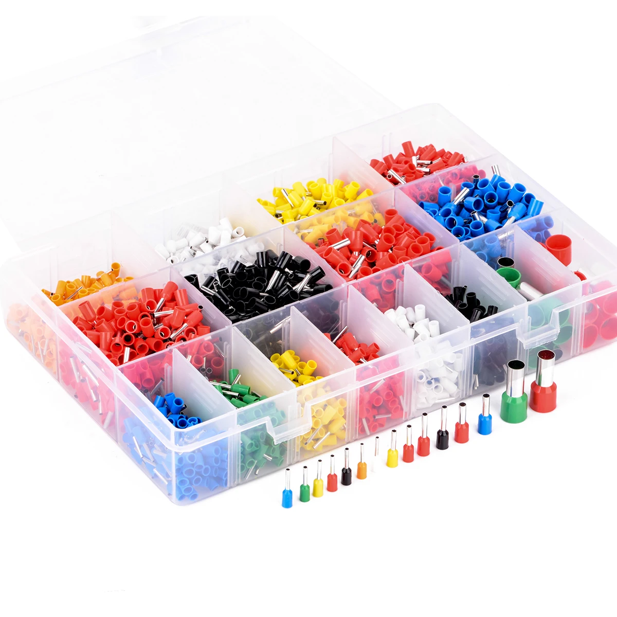 2120pcs Terminal Connectors Copper Crimp Connector Insulated Cord Pin End Terminals Kit with Plastic Box 22AWG-5AWG