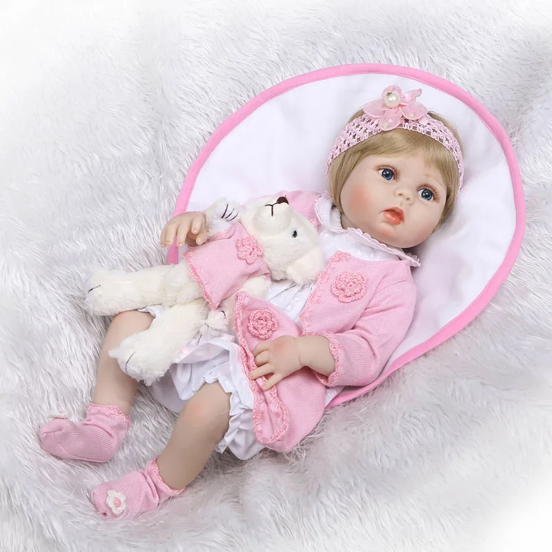 

55cm Full Silicone Vinyl Reborn Girl Baby Doll Toys Lifelike 22'' Blonde Newborn Bebe Princess Babies Alive Bath Play House Toy