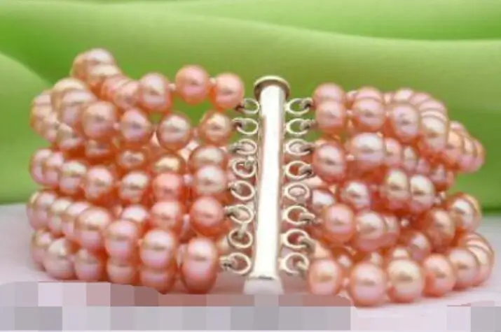 

FREE SHIPPING> 8strands round pink FW pearl bracelet bangle magnet