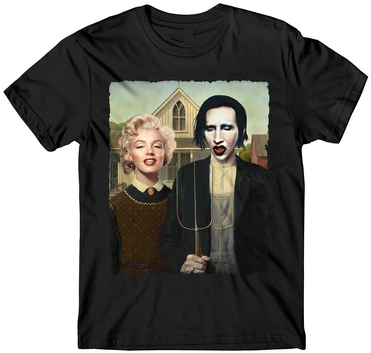 Marilyn Monroe &amp Manson t-shirt American Gothic Funny Glamour Pinup 2019 New Fashion T Shirt Men Cotton | Мужская одежда