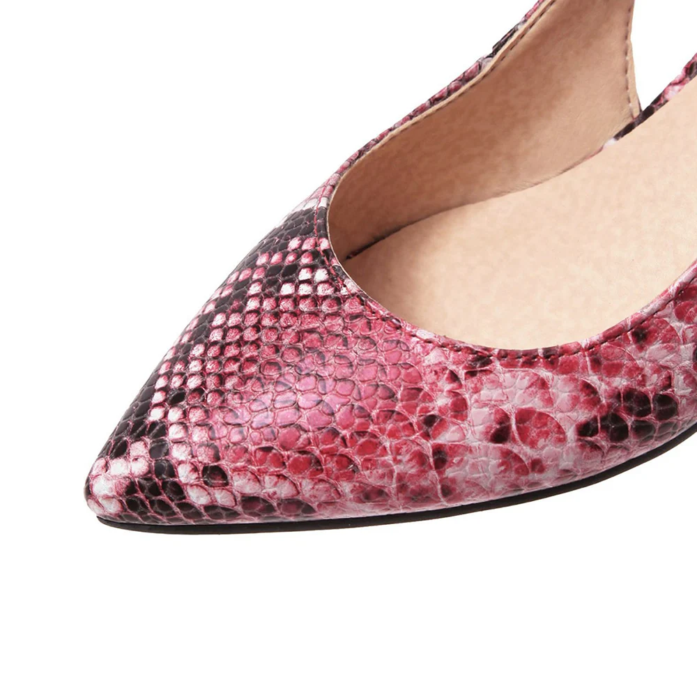 Women's Elegant Snake Print High Heels Red Closeup