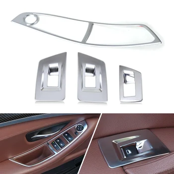 

DWCX 4Pcs Chrome Interior Door Window lift Adjust Switch Panel Trim cover for BMW 5 Series F10 520 525 2011 2012 2013 2014 2015