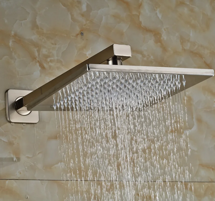 

Wall Mount Shower Arm Brushed Nickel 10" Rainfall Shower Faucet Head Bathroom Replace Top Sprayer Head