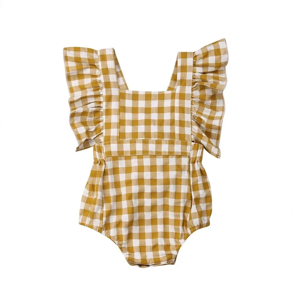 

New Arrivels Summer Clothes Newborn Infant Baby Girl Plaid Romper Jumpsuit Outfits