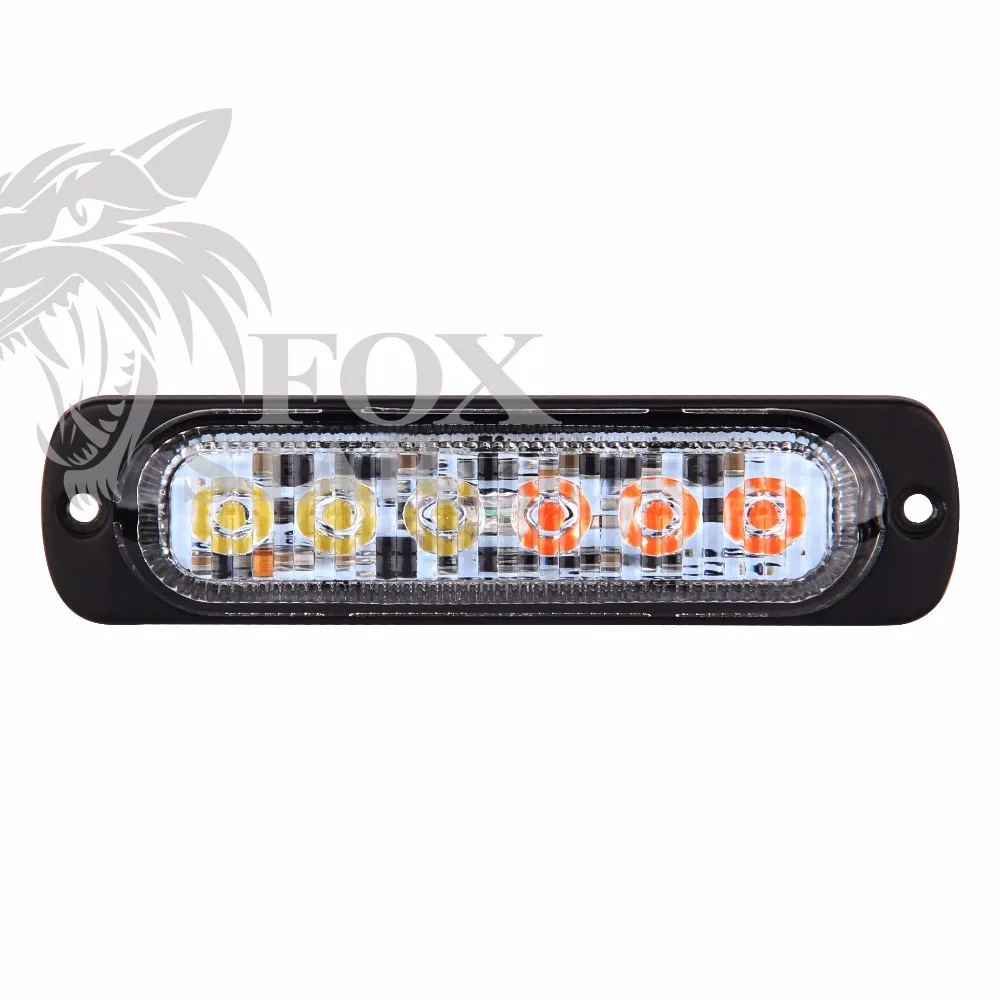 Bright White & Amber 6 LED Car Truck Van Side Strobe Light Warning