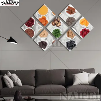 

7pcs,Full square Diamond Painting Cross Stitch Healthy Selection of Food,5D Diamond Embroidery Mosaic Multi-picture stickers