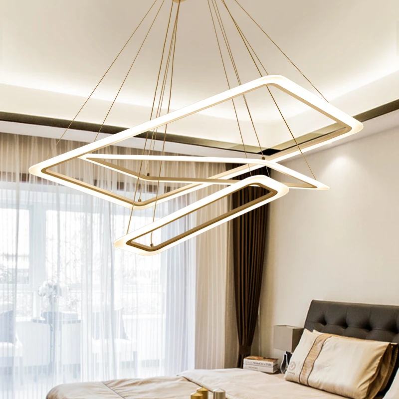 Modern 4 square rings LED Pendant Lights acrylic+metal suspension hanging ceiling lamp for For Living Room Dining room light|Подвесные