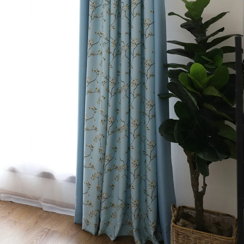Country French style patchwork curtains for interior decor, blue