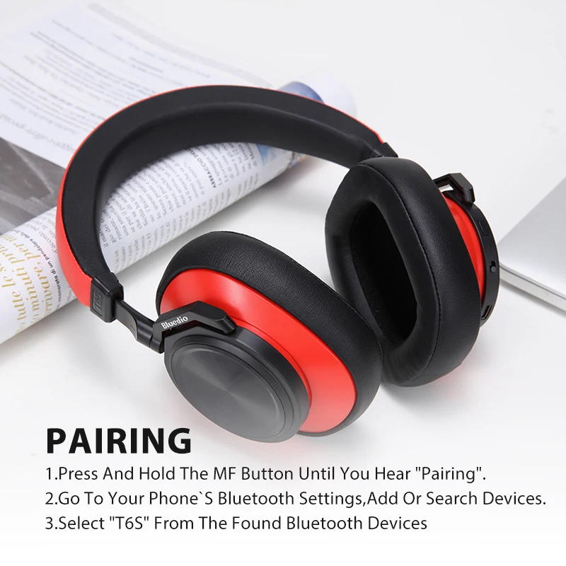 Bluedio T6S Bluetooth Headphones Active Noise Cancelling Wireless Headset for phones and music with voice control