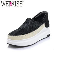 Wetkiss/круглый носок Туфли на платформе без шнуровки Новое поступление конский волос ручной работы Женские туфли-лодочки Весенняя мода Повседневное девушка Обувь