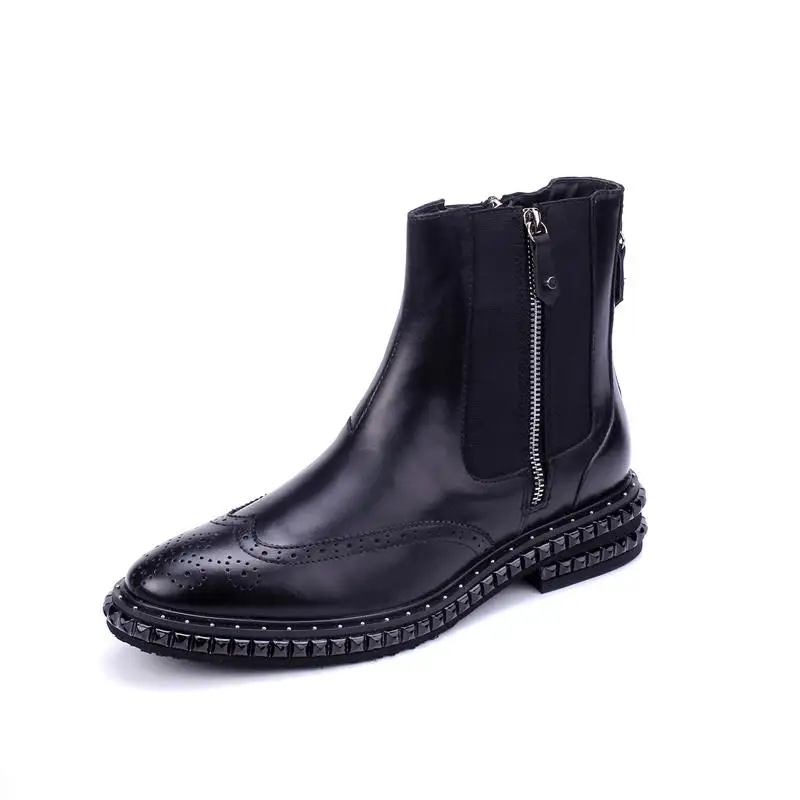 MYCOLEN/брендовая модная зимняя мужская обувь удобные кожаные мужские ботинки с заклепками на молнии черные повседневные мужские Ботильоны