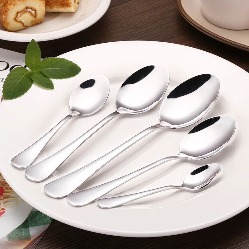

Creative Household Coffee Dessert Spoon Set Silver Stainless Steel Tableware Soup Spoon Mixing Children's Small Spoon Wholesale