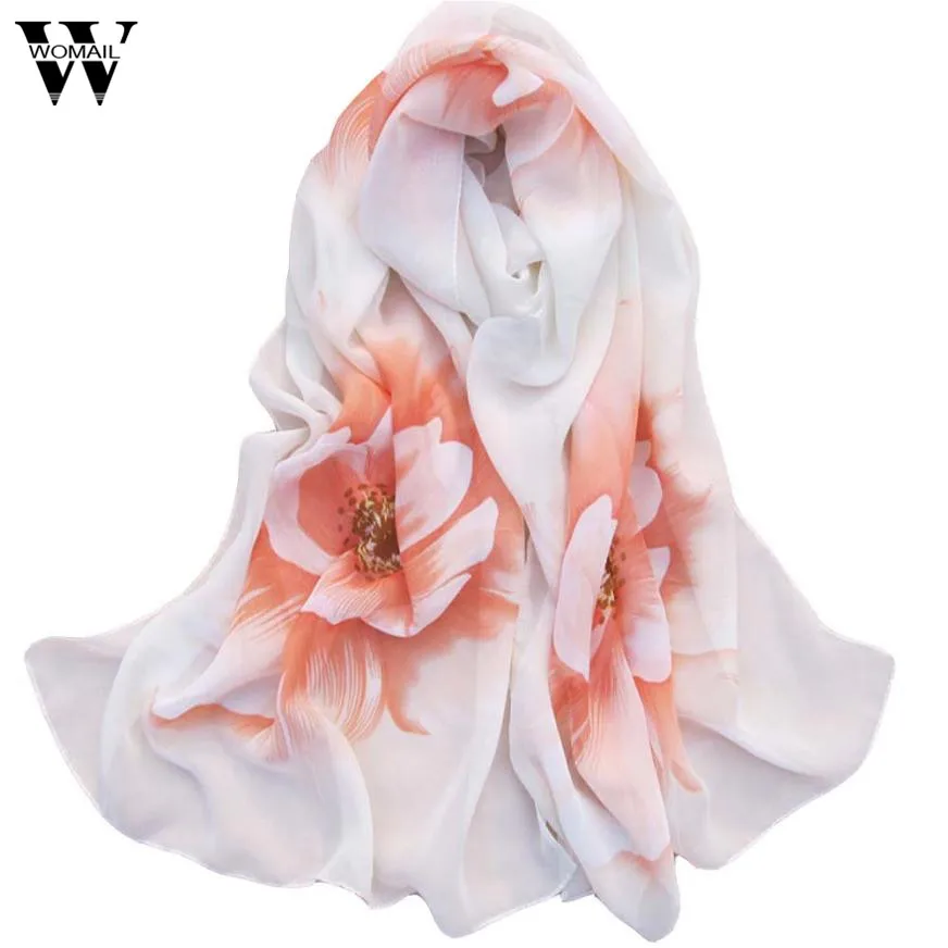 

2017 Women Soft Thin Chiffon Silk Scarf Flower printed Scarves Wrap Shawl