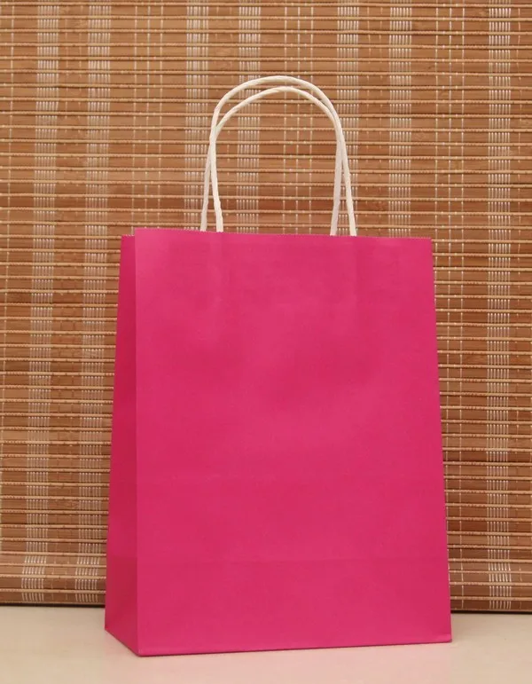 40PCS/LOT Hot Pink kraft paper bag with handle Party Gift Paper Bags