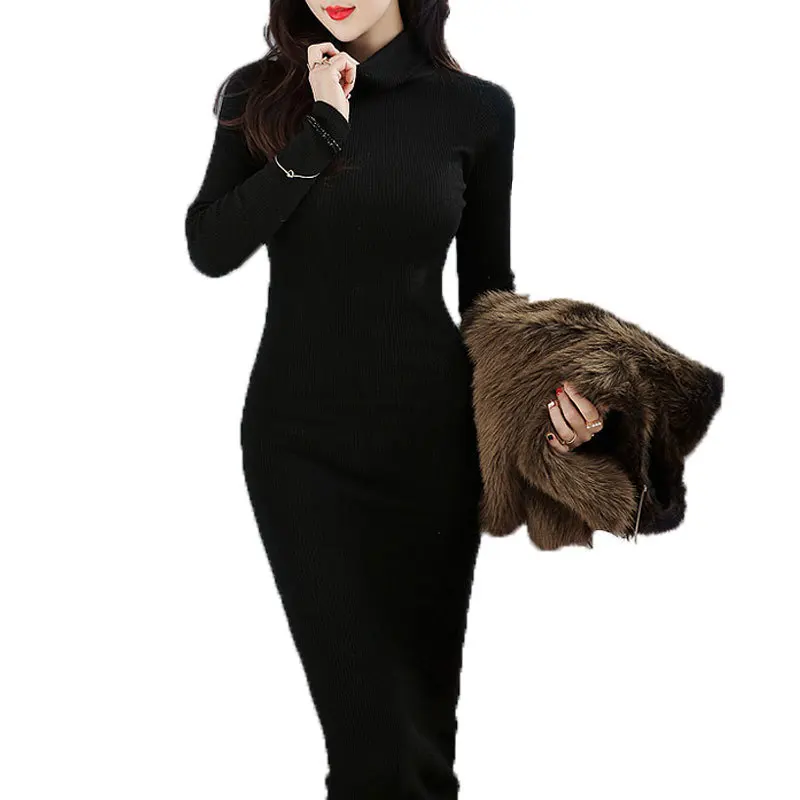 black long sleeve turtleneck sweater dress