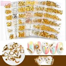 1 упаковка, полые металлические шпильки, 3D украшения для ногтей, золотые, серебряные заклепки, микро круг, звезда, круглые квадратные треугольные украшения для маникюра