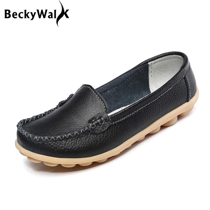 

Solid Color Women Casual Shoes Genuine Leather Slip On Flats 8 Colors Loafers Big Size Women's Flat Shoes Mother Shoes WSH2005