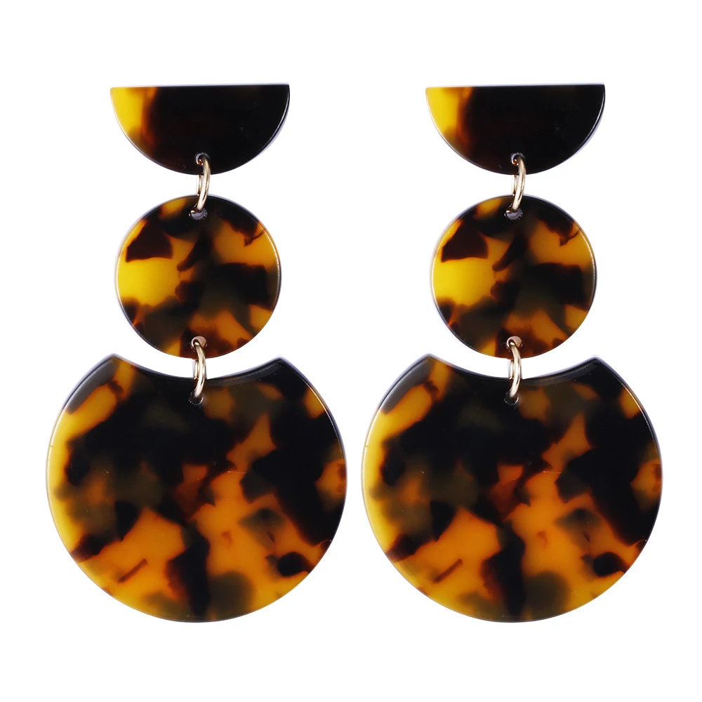

VIVILADY Bohemian Handmade Round Acrylic Drop Dangle Earrings Women Acetic Acid Tortoise Shell Statement Jewelry Party Gifts