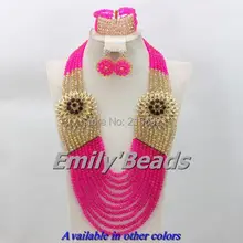 Фуксия Африканский Бусины в нигерийском стиле Свадебная Африки Бижутерия Набор 10 слоев Африканский Ювелирные наборы aes861