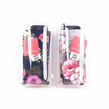 

New flat flower black coating umbrella full shading thermal transfer five fold umbrella pocket ultra light umbrella rain woman