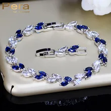 Pera Мода Королевский ювелирные изделия из белого золота Цвет большой лист Форма темно-синий камень кубический цирконий цепи и ссылка браслет для Для женщин B005