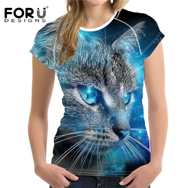 FORUDESIGNS/футболка с 3D котом и животными для женщин брендовая одежда Женская Повседневная футболка с короткими рукавами удобные эластичные футболки в стиле хип-хоп - Цвет: H2323BV