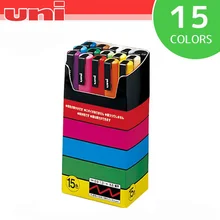 Uni Posca PC-3M Краска Маркер-тонкий Tip-0.9mm-1.3mm 15 цветов Чехол Posca серия поп-плакат на водной основе рекламная ручка