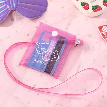 

Girl Cartoon PVC Hasp Belt Card Holder Mini Glitering Square Unicorn Money Coin Purse Bank Card Cover Transparent Bus Bag Holder