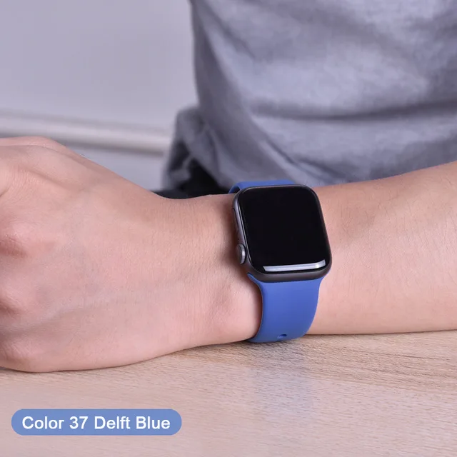 Apple Watch Красочный мягкий силиконовый спортивный пояс серии 4 3 2 1 38 мм 42 мм iWatch 40 мм резиновый ремень браслет с 44 мм серии 4 - Цвет ремешка: 37 Delft Blue